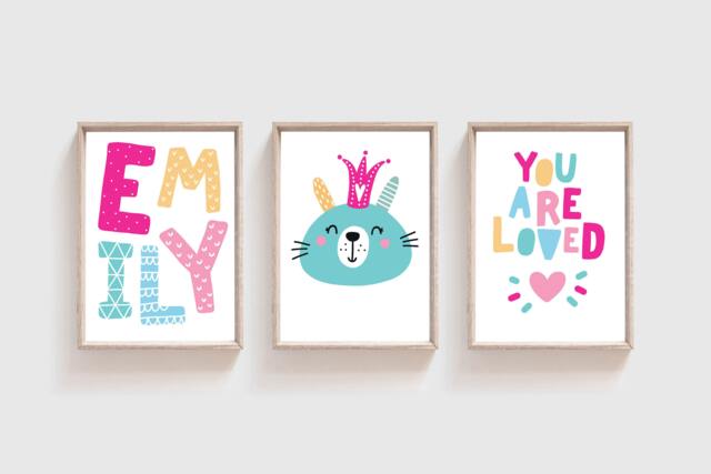 Set Of 3 You Are Loved Print, Girls Nursery Prints, Bedroom Decor, Animal Wall Art, Personalised Prints - image 1