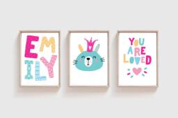Set Of 3 You Are Loved Print, Girls Nursery Prints, Bedroom Decor, Animal Wall Art, Personalised Prints - thumbnail 1