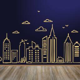 Doodled City Skyline Vinyl Wall Decal Kid's Room Decor - thumbnail 3