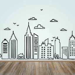 Doodled City Skyline Vinyl Wall Decal Kid's Room Decor - thumbnail 4
