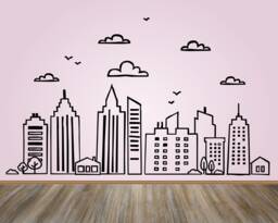 Doodled City Skyline Vinyl Wall Decal Kid's Room Decor - thumbnail 1