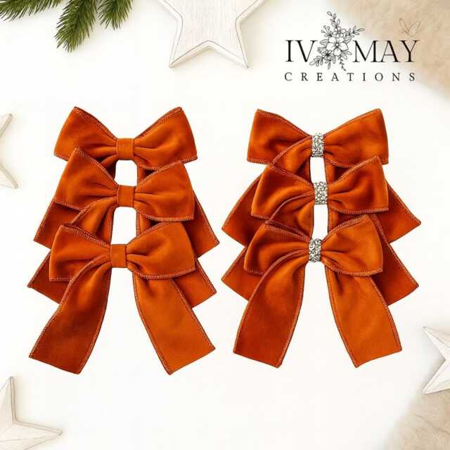 Luxury Handmade Velvet Christmas Tree Bows Copper, Burnt Orange, Rust - Set Of 3 Or 6
