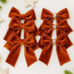 Luxury Handmade Velvet Christmas Tree Bows Copper, Burnt Orange, Rust - Set Of 3 Or 6 - thumbnail 2