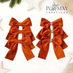 Luxury Handmade Velvet Christmas Tree Bows Copper, Burnt Orange, Rust - Set Of 3 Or 6 - thumbnail 1