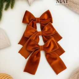 Luxury Handmade Velvet Christmas Tree Bows Copper, Burnt Orange, Rust - Set Of 3 Or 6 - thumbnail 3
