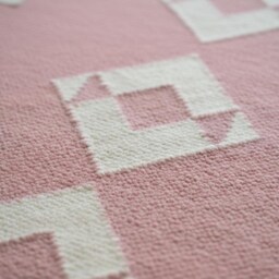 Handmade Scandinavian Kilim Runner Rug, Geometric Pink, Beige & Blue Wool Carpet - thumbnail 3