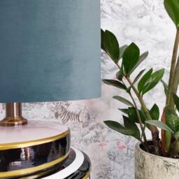 Duck Egg Blue Velvet Lampshade With Blush Parrot Lining, Large Ceiling Lightshade - thumbnail 2
