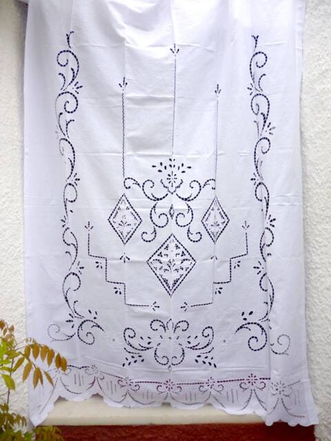 Handmade Cutwork Curtain Cottage Chic Cotton Window Treatment - image 1