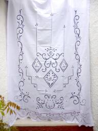 Handmade Cutwork Curtain Cottage Chic Cotton Window Treatment - thumbnail 1