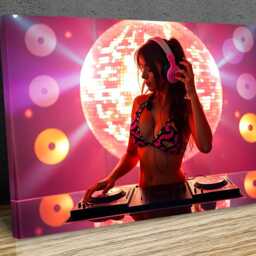 Disco Dj Girl, Disco Ball & Decks, Modern Contemporary Wall Art, Mounted Canvas Print Ready To Hang - thumbnail 3