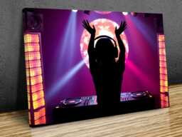 Disco Dj Girl, Disco Ball & Decks, Modern Contemporary Wall Art, Mounted Canvas Print Ready To Hang - thumbnail 1