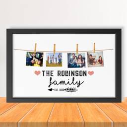 Personalised Family Photo Collage, Peg Photos Print, Pegs Framed Gift, Name & Date Framed Print, Christmas Gift - thumbnail 1