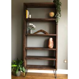 Industrial Reclaimed Bookcase With Black Hairpin Legs - Living Room Furniture Custom Size Scaffold Board Rustic