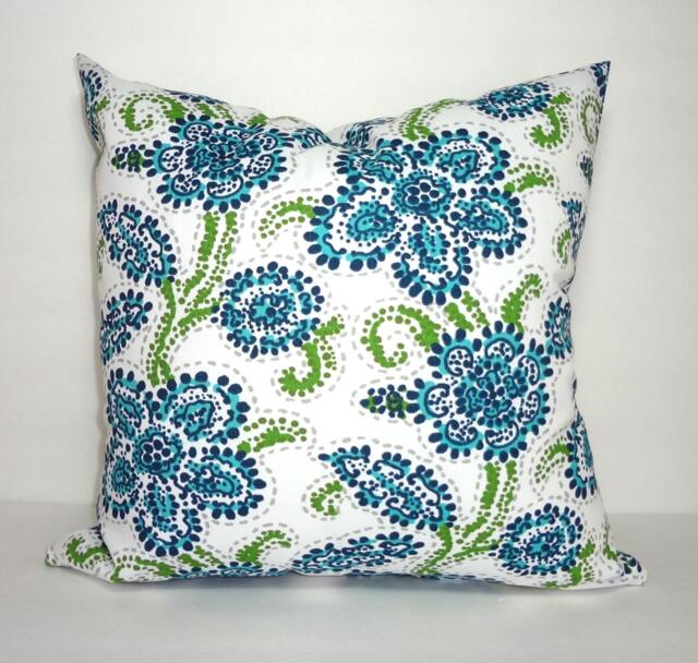 Floral Paisley Outdoor Pillow Cover, Navy Blue & Aqua