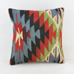 "Kilim Pillow, Wool Kilim Cousin From Anatolia, 40x40 cm, 16""x16" - thumbnail 1