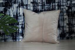 Luxury Velvet Throw Pillow - Soft Decorative Cushion With Elegant Leaf Embroidery - 20x20 Inch Beige Cover Insert - thumbnail 1