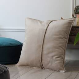 Luxury Velvet Throw Pillow - Soft Decorative Cushion With Elegant Leaf Embroidery - 20x20 Inch Beige Cover Insert - thumbnail 3