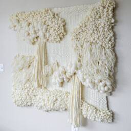 White Merino Wool Macram?? Wall Hanging - Modern Fiber Art Tapestry - thumbnail 2