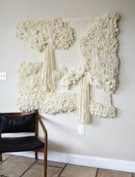 White Merino Wool Macram?? Wall Hanging - Modern Fiber Art Tapestry - thumbnail 1