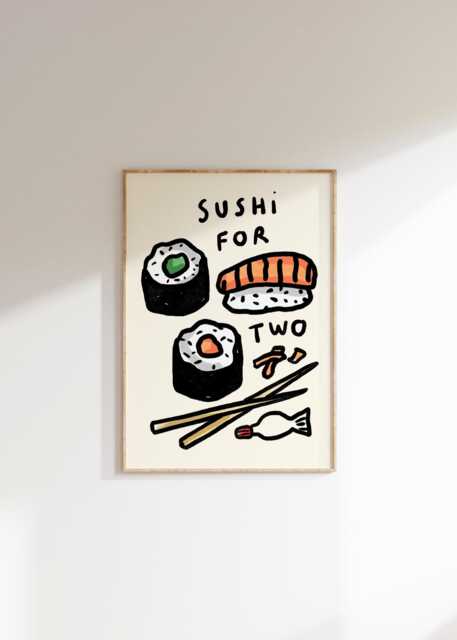 Sushi For Two Wall Print - Food Lovers Poster Sashimi Lover Gift Idea Kitchen Art Chef Ideas Trendy Aesthetic - image 1