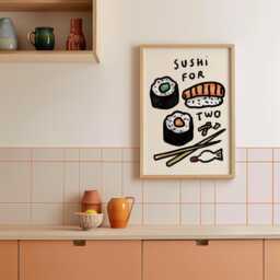 Sushi For Two Wall Print - Food Lovers Poster Sashimi Lover Gift Idea Kitchen Art Chef Ideas Trendy Aesthetic - thumbnail 3