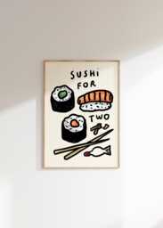 Sushi For Two Wall Print - Food Lovers Poster Sashimi Lover Gift Idea Kitchen Art Chef Ideas Trendy Aesthetic - thumbnail 1