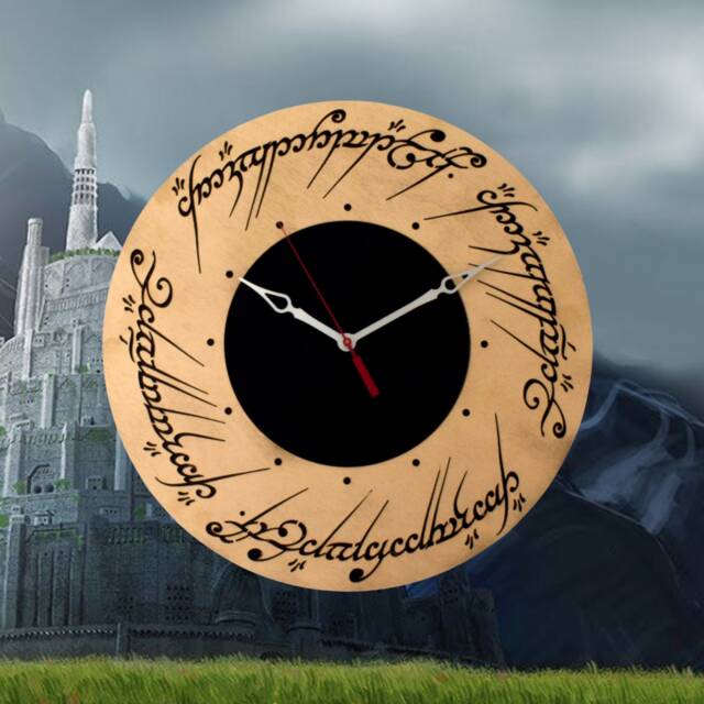 Elvish Inscription Wall Clock - 14 Inch Fantasy Wooden Medieval Style Decor - image 1