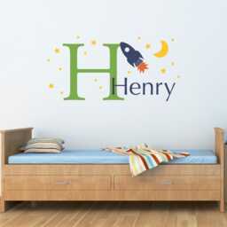 Personalized Rocket Wall Decal Set - Boy Bedroom Decor - thumbnail 1