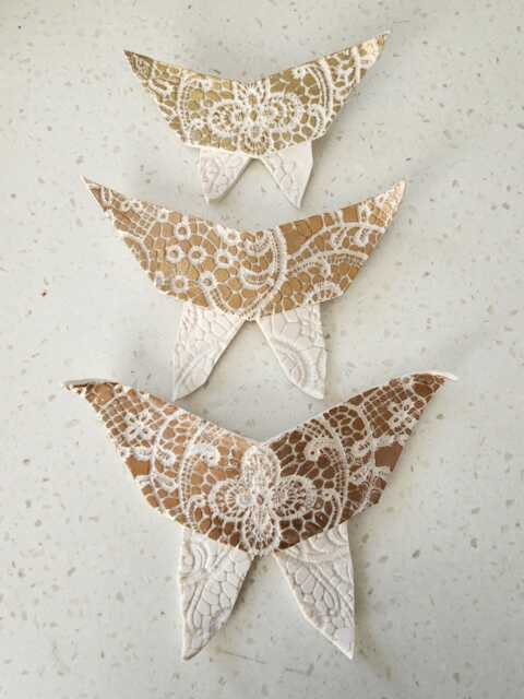 Porcelain Butterfly Wall Art Gold Lace Ceramic Sculpture, Set Of 3 - image 1