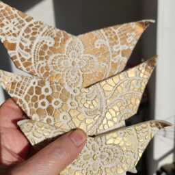 Porcelain Butterfly Wall Art Gold Lace Ceramic Sculpture, Set Of 3 - thumbnail 3