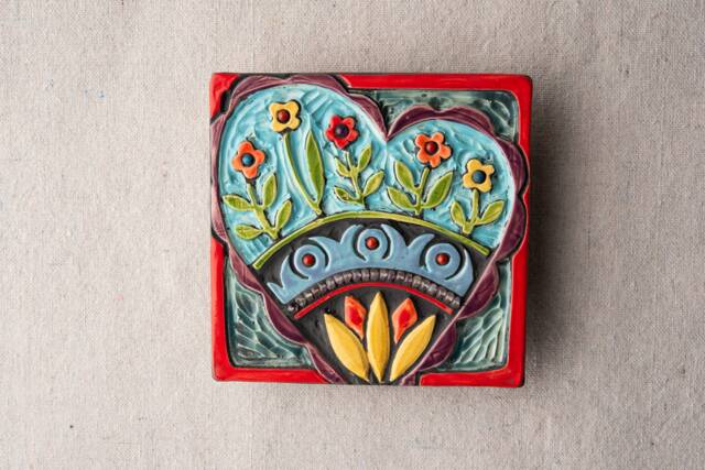 Happy Heart Handmade Ceramic Mosaic Tile Square Wall Art - image 1