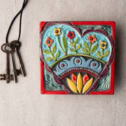 Happy Heart Handmade Ceramic Mosaic Tile Square Wall Art - thumbnail 4