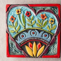 Happy Heart Handmade Ceramic Mosaic Tile Square Wall Art - thumbnail 3