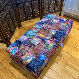 Multicolor Patchwork Ottoman Living Room Storage- Handmade Chesterfield Style Bench With Storage & Coffee Table - thumbnail 3