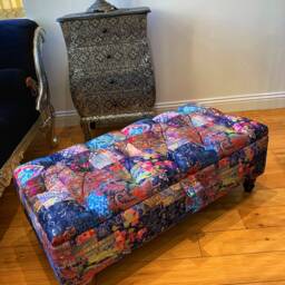 Multicolor Patchwork Ottoman Living Room Storage- Handmade Chesterfield Style Bench With Storage & Coffee Table - thumbnail 2