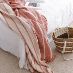 Organic Muslin Bedspread King, Striped Blanket, Gauze Bed Cover - thumbnail 2