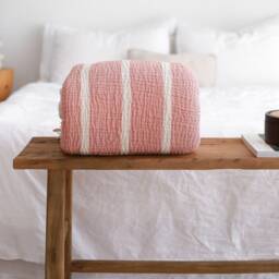 Organic Muslin Bedspread King, Striped Blanket, Gauze Bed Cover - thumbnail 3