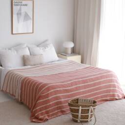 Organic Muslin Bedspread King, Striped Blanket, Gauze Bed Cover - thumbnail 1