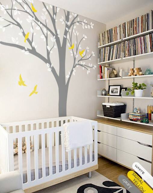 Large Tree Wall Decal With Birds - Full Height Nursery Sticker - image 1