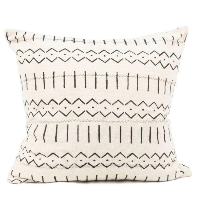 African Mud Cloth Pillow Cover, Black & White Cotton Twill, Hand Woven - image 1