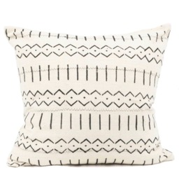 African Mud Cloth Pillow Cover, Black & White Cotton Twill, Hand Woven - thumbnail 1