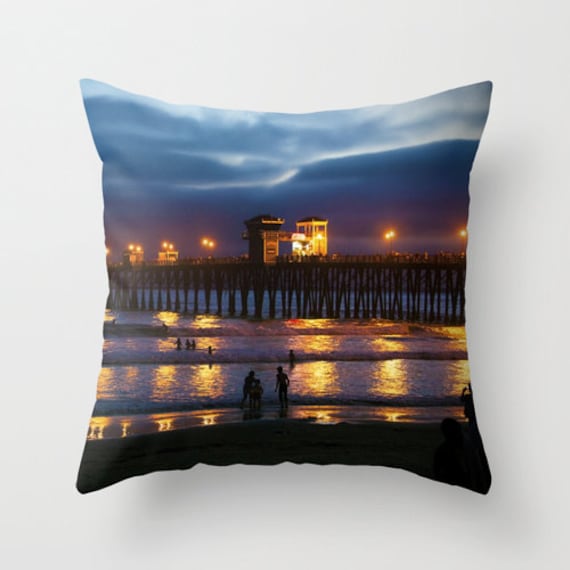 Pier Pillow - Beach Case Ocean Night Photography Throw Dramatic 16x16 18x18 20x20 Cover - image 1