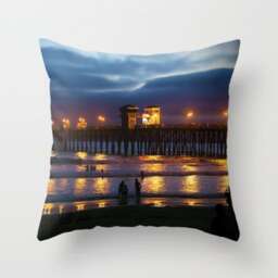 Pier Pillow - Beach Case Ocean Night Photography Throw Dramatic 16x16 18x18 20x20 Cover - thumbnail 1