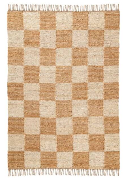 Handwoven Jute Checkerboard Rug, Natural Fiber, 4x6Ft - image 1