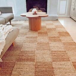 Handwoven Jute Checkerboard Rug, Natural Fiber, 4x6Ft - thumbnail 2