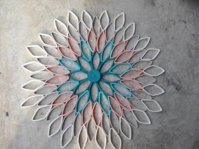 Handmade Dahlia Paper Wall Art Teal, Coral, & Gray Ombr?? - image 1