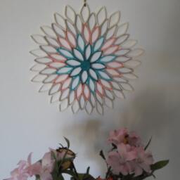 Handmade Dahlia Paper Wall Art Teal, Coral, & Gray Ombr?? - thumbnail 2