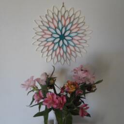 Handmade Dahlia Paper Wall Art Teal, Coral, & Gray Ombr?? - thumbnail 3