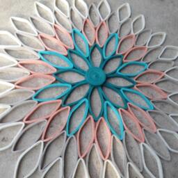 Handmade Dahlia Paper Wall Art Teal, Coral, & Gray Ombr?? - thumbnail 4