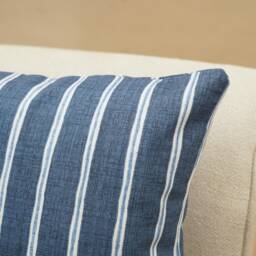 Cambridge Stripe Cushion in Denim Indigo Blue. Chalk Stripe, Summer Nautical Inspired Style, 100% Sustainable Cotton. 17x17 - thumbnail 2